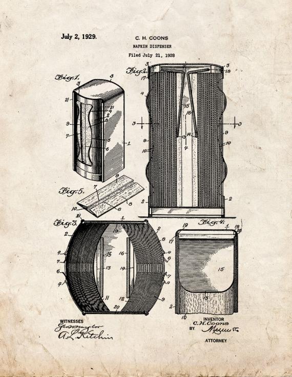 Napkin Dispenser Patent Print
