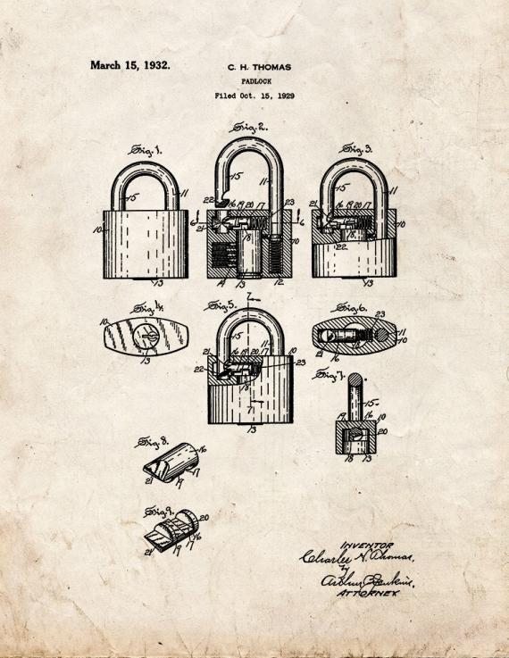 Padlock Patent Print