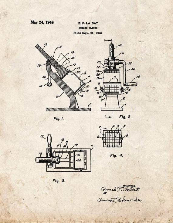 Potato Slicer Patent Print