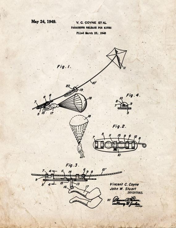 Parachute Release for Kites Patent Print