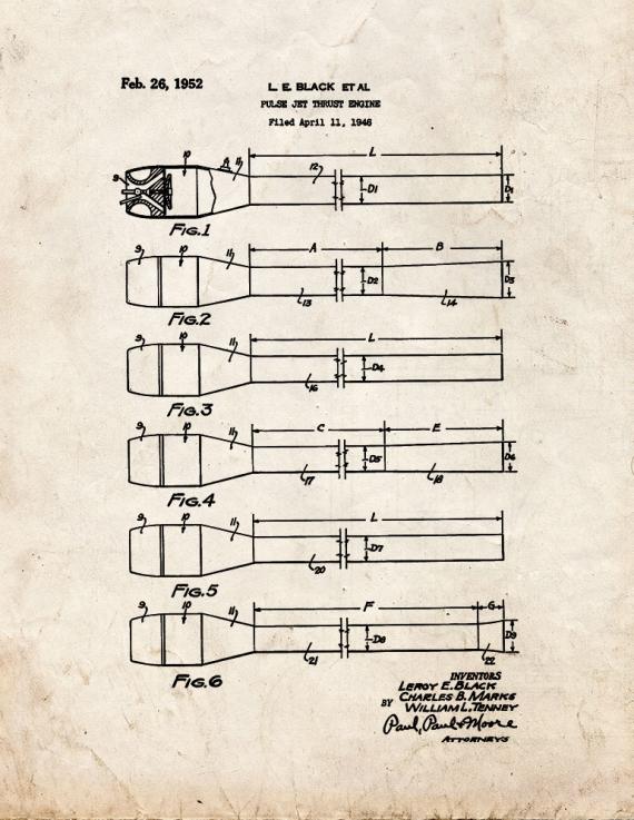 Pulse Jet Thrust Engine Patent Print