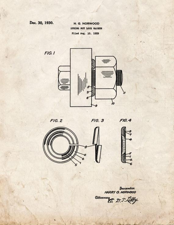 Spring Nut-lock Washer Patent Print