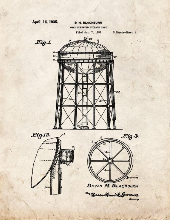 Water Tower Patent Print