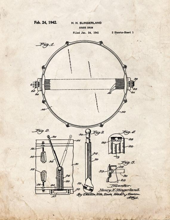 Snare Drum Patent Print