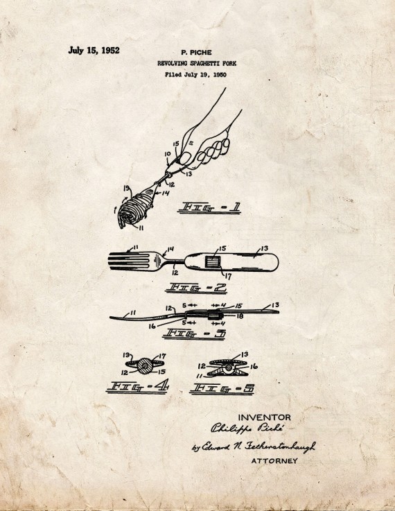 Revolving Spaghetti Fork Patent Print