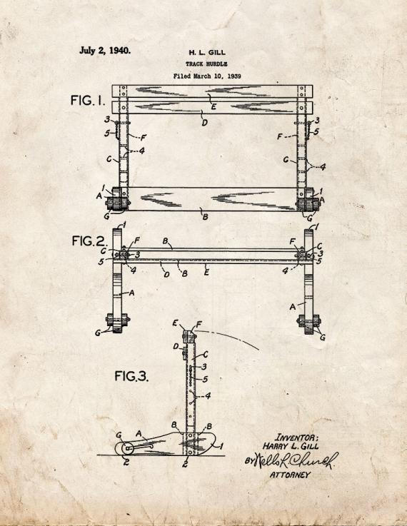 Track Hurdle Patent Print