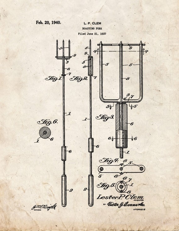 Roasting Fork Patent Print