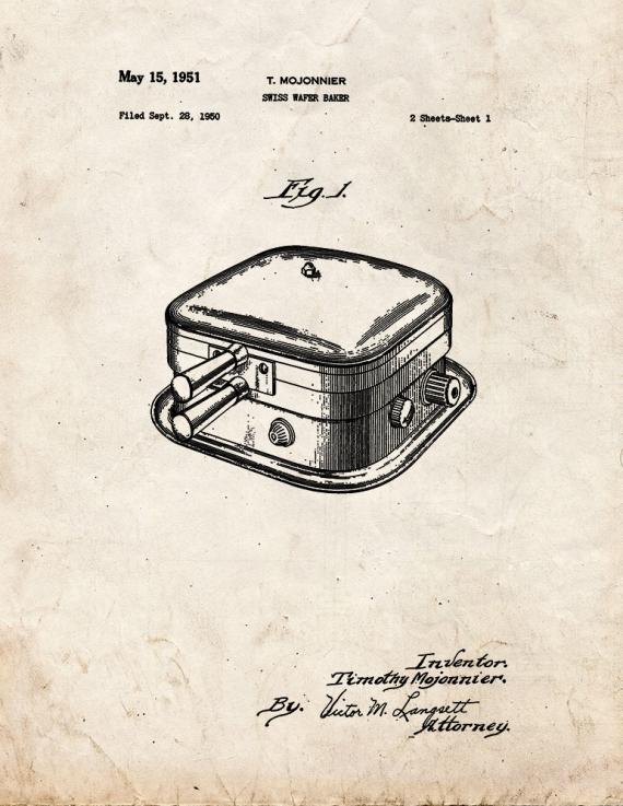 Swiss Waffle Baker Patent Print