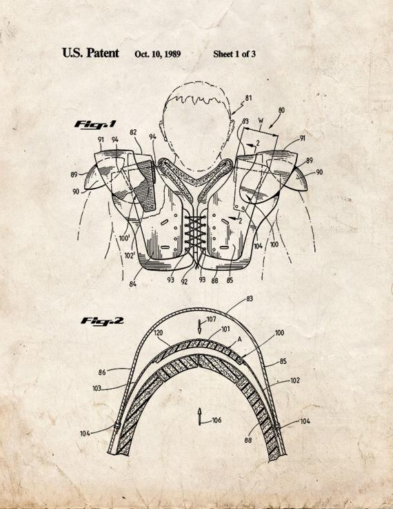 Cantilever Strap For Football Shoulder Pads Patent Print