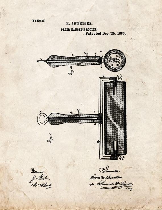 Wallpaper Hanger Roller Patent Print