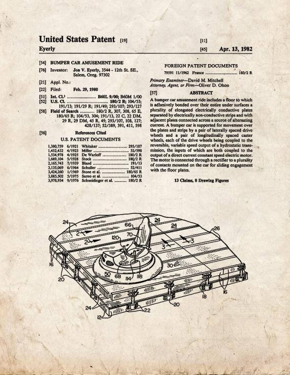 Bumper Car Amusement Ride Patent Print