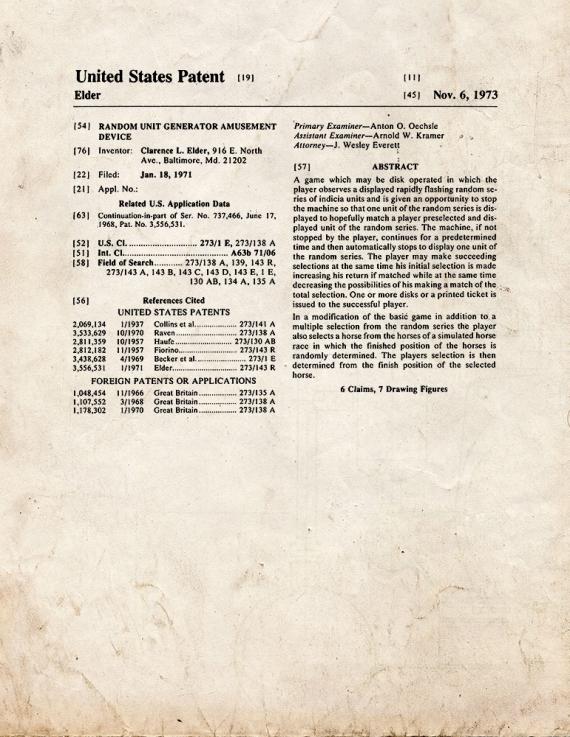 Random Unit Generator Amusement Device Patent Print