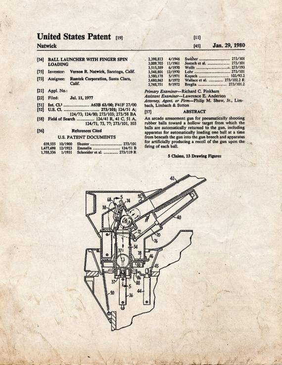 Ball Launcher With Finger Spin Loading Patent Print