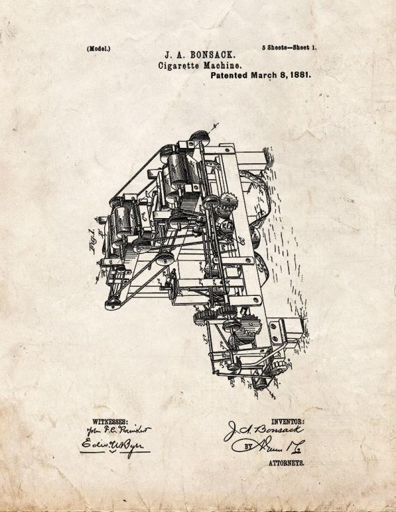 Cigarette Machine Patent Print