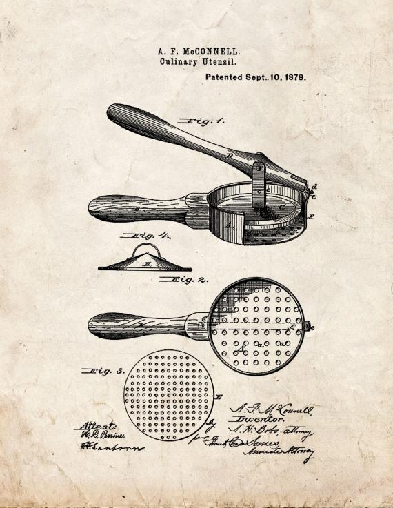 Culinary Utensils Patent Print