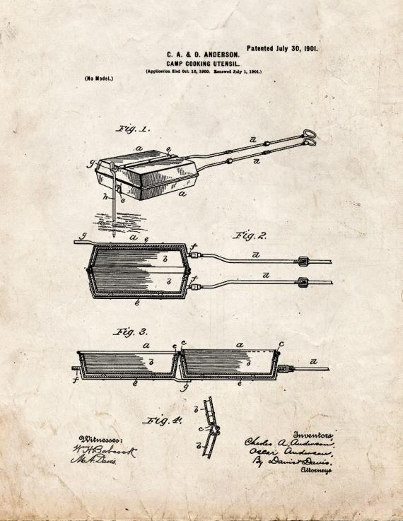 Camp Cooking Utensil Patent Print