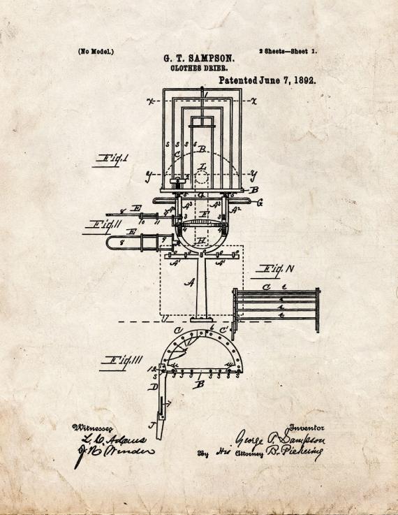 Clothes Drier Patent Print