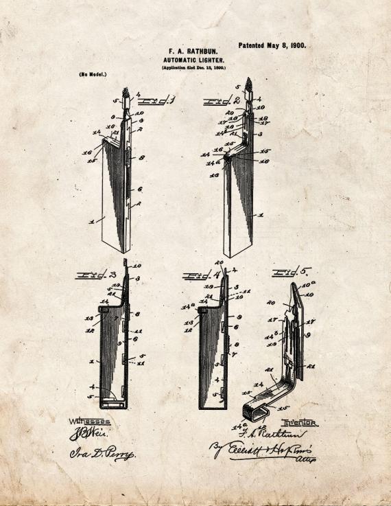 Automatic Lighter Patent Print
