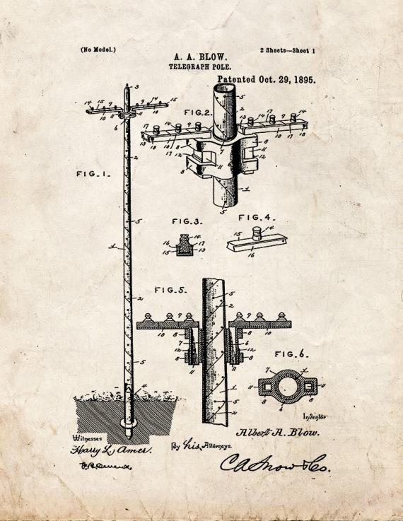 Telegraph Pole Patent Print