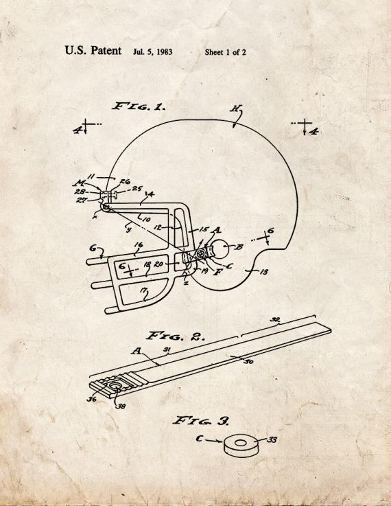 Shock Damping Face Guard Strap For Football Helmets Patent Print