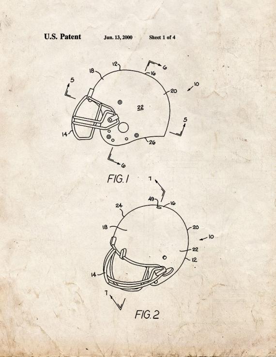 Football Helmet With Inflatable Liner Patent Print