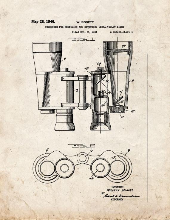 Telescope for Receiving and Detecting Ultraviolet Light Patent Print