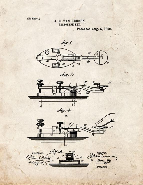 Telegraph Key Patent Print
