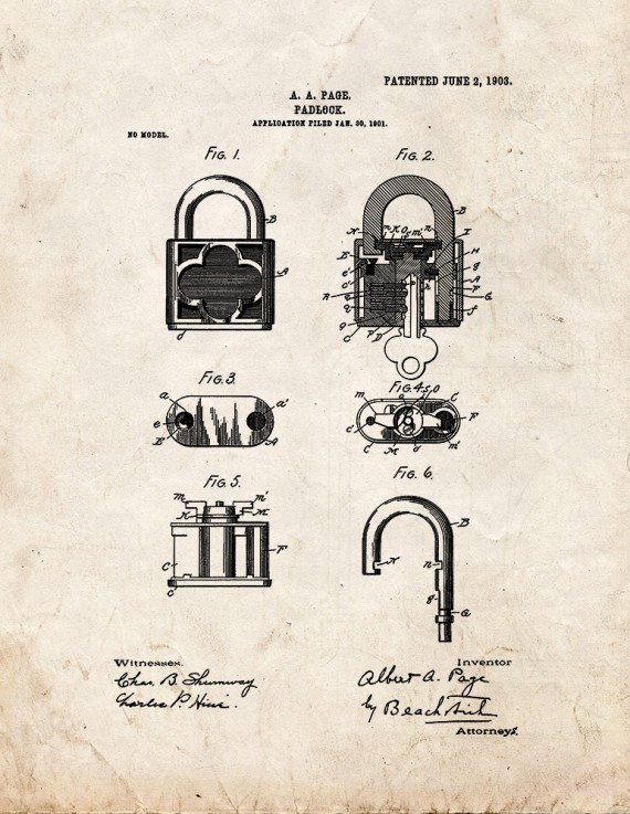 Padlock Patent Print