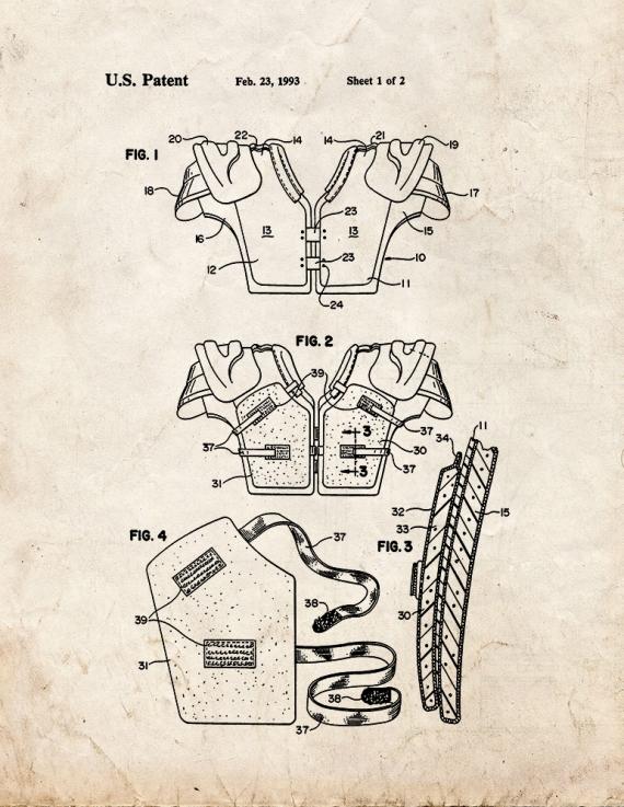 Football Shoulder Pad With Outer Pads Patent Print