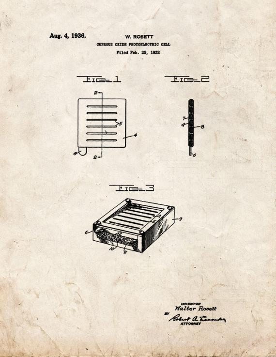 Cuprous Oxide Photoelectric Cell Patent Print
