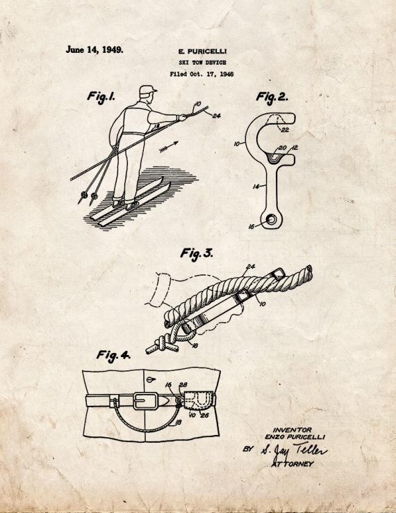 Ski Tow Device Patent Print