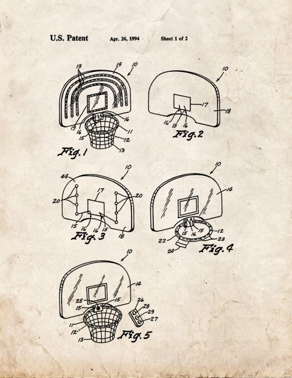 Illuminated Basketball Basket Rim And Illuminated Backboard Patent Print