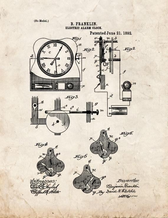 Electrical Alarm Clock Patent Print