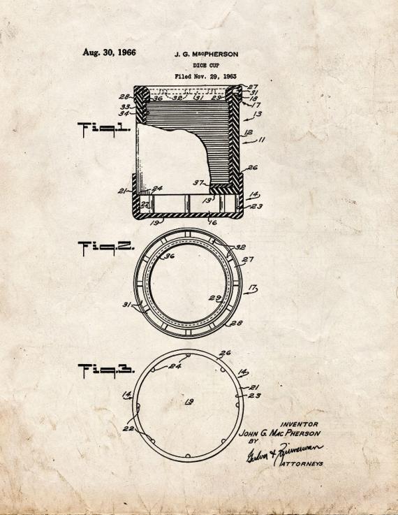 Dice Cup Patent Print