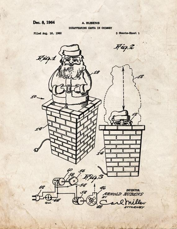 Disappearing Santa In Chimney Patent Print
