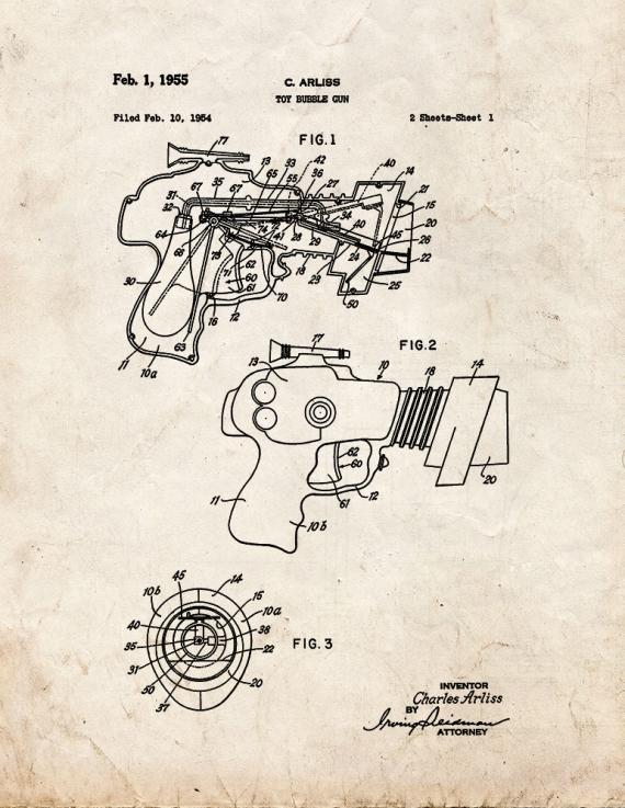 Toy Bubble Gun Patent Print