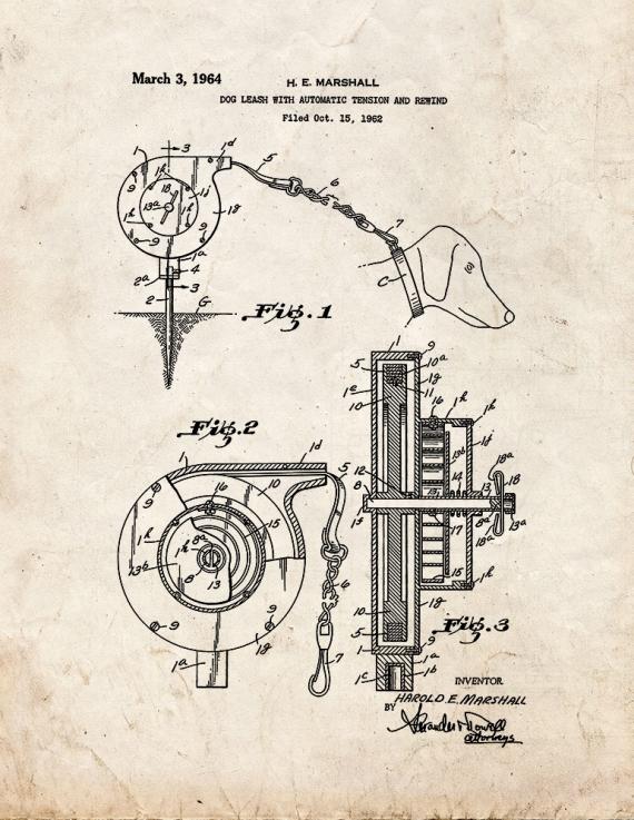 Dog Leash With Automatic Tension Patent Print