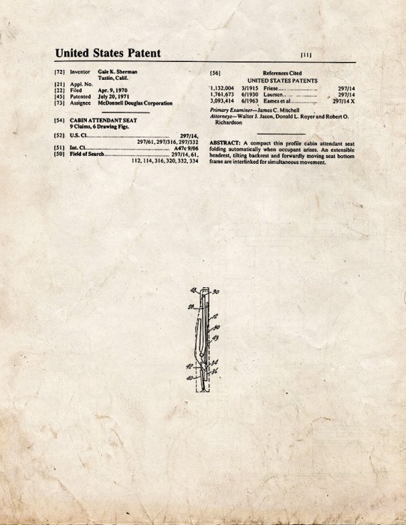 Cabin Attendant Seat Patent Print