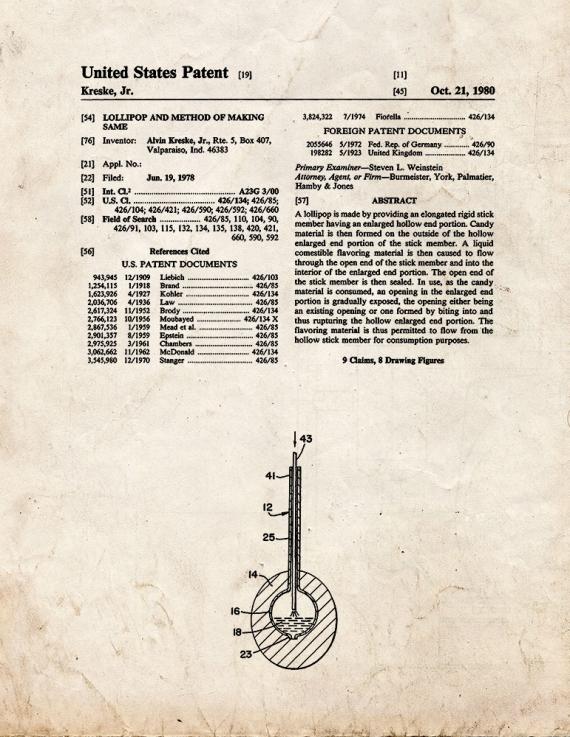 Lollipop Mold Patent Print