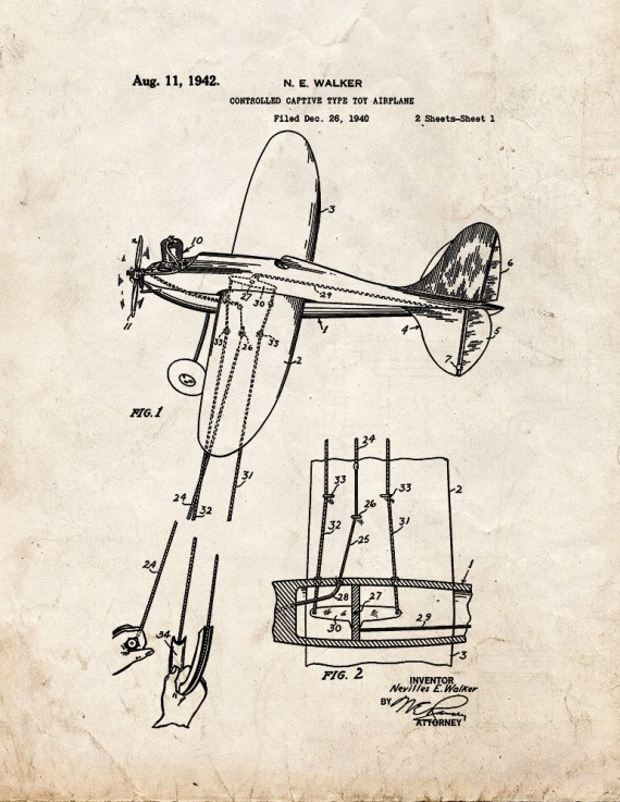 Controlled Captive Type Toy Airplane Patent Print