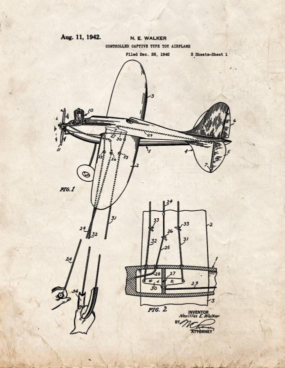 Controlled Captive Type Toy Airplane Patent Print