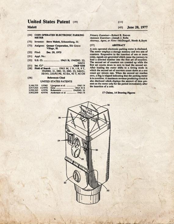 Parking Meter Patent Print