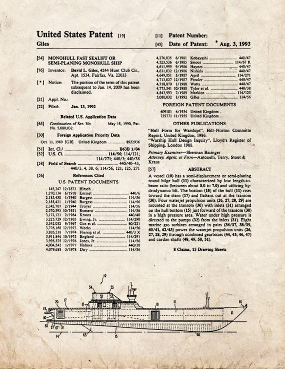 Monohull Ship Patent Print