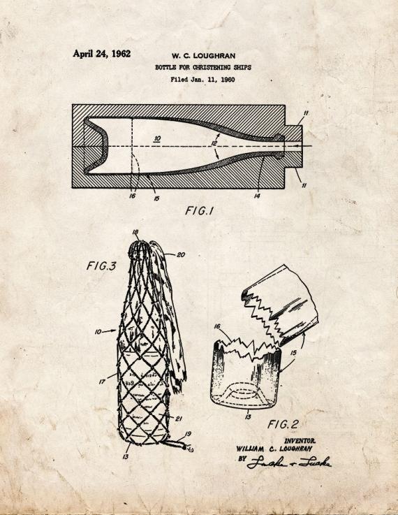Bottle for Christening Ships Patent Print