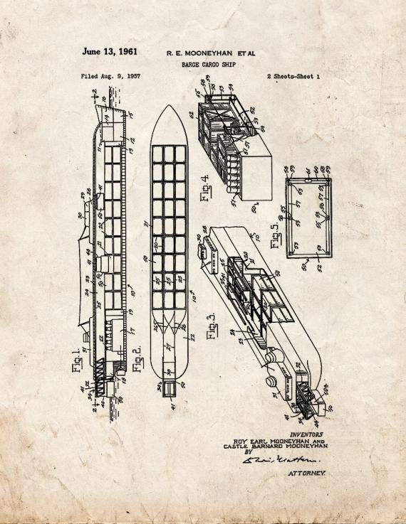 Barge Cargo Ship Patent Print