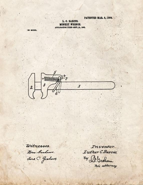 Monkey Wrench Patent Print