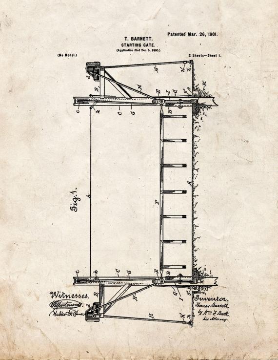 Race Starting Gate Patent Print