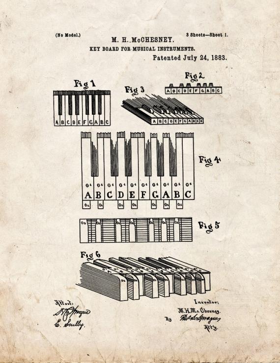 Key-Board For Musical Instruments Patent Print