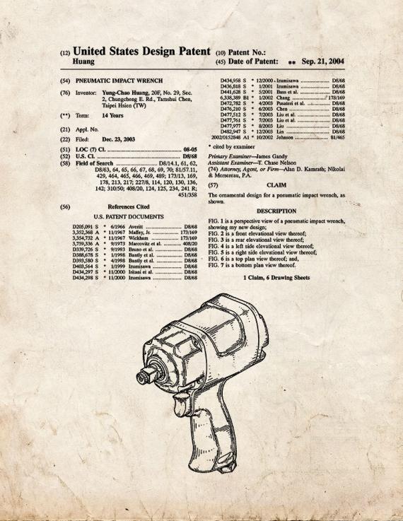 Pneumatic Impact Wrench Patent Print