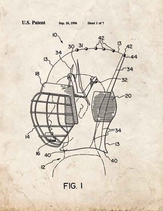 Protective Hockey Helmet Patent Print